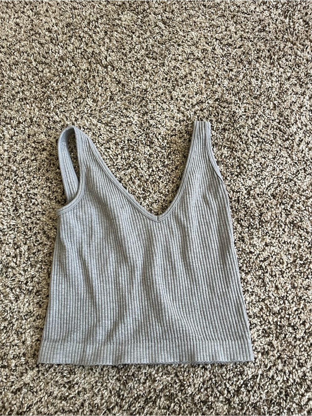 Ribbed V-Neck Tank Top - Gray